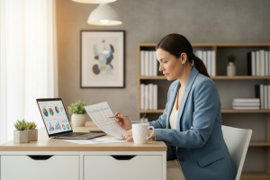 small business owner reviewing financial documents
