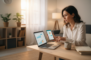 person comparing two financial apps